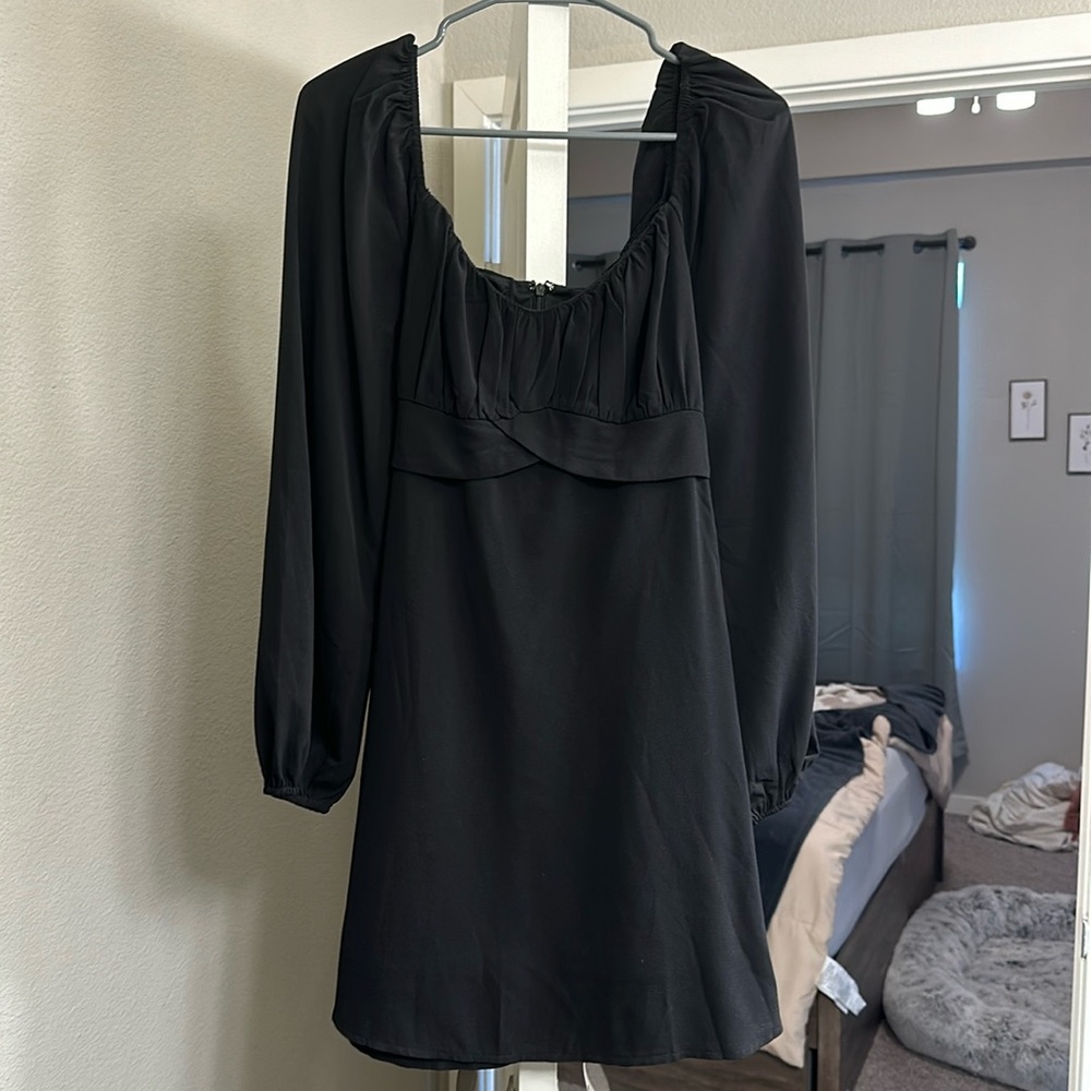 Black Long Sleeve Formal Mini Dress - Size M